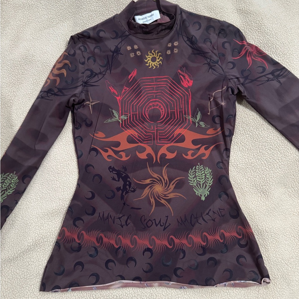Marine Serre Graphic Long Sleeve Top - Brown and Red